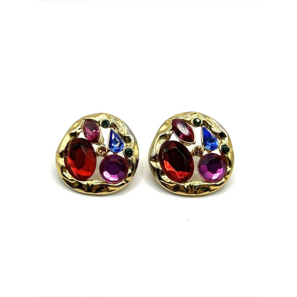 Vintage Park Lane Gripoix Multi Colored Stone Round Pierced‎ Earrings NO BACKS